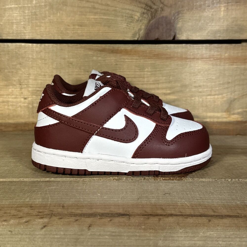 NEW Size 7C - Nike Dunk Low “Redwood” White Red Low Top Toddler Shoes FB9107-115
